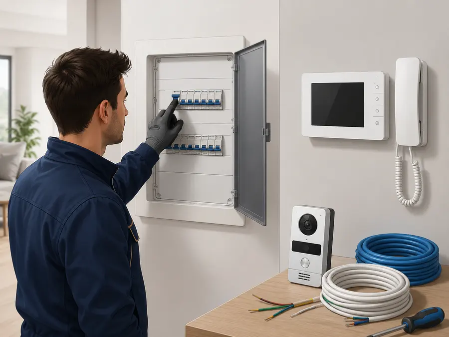 Cortar la corriente en el cuadro eléctrico antes de instalar el videoportero