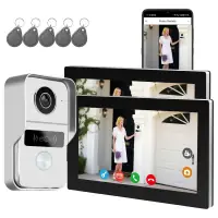 Videoportero WiFi de dos hilos con placa exterior y dos monitores
