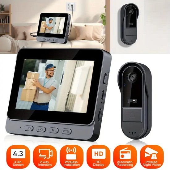 Imagen representativa de un videotimbre inalámbrico con pantalla interior